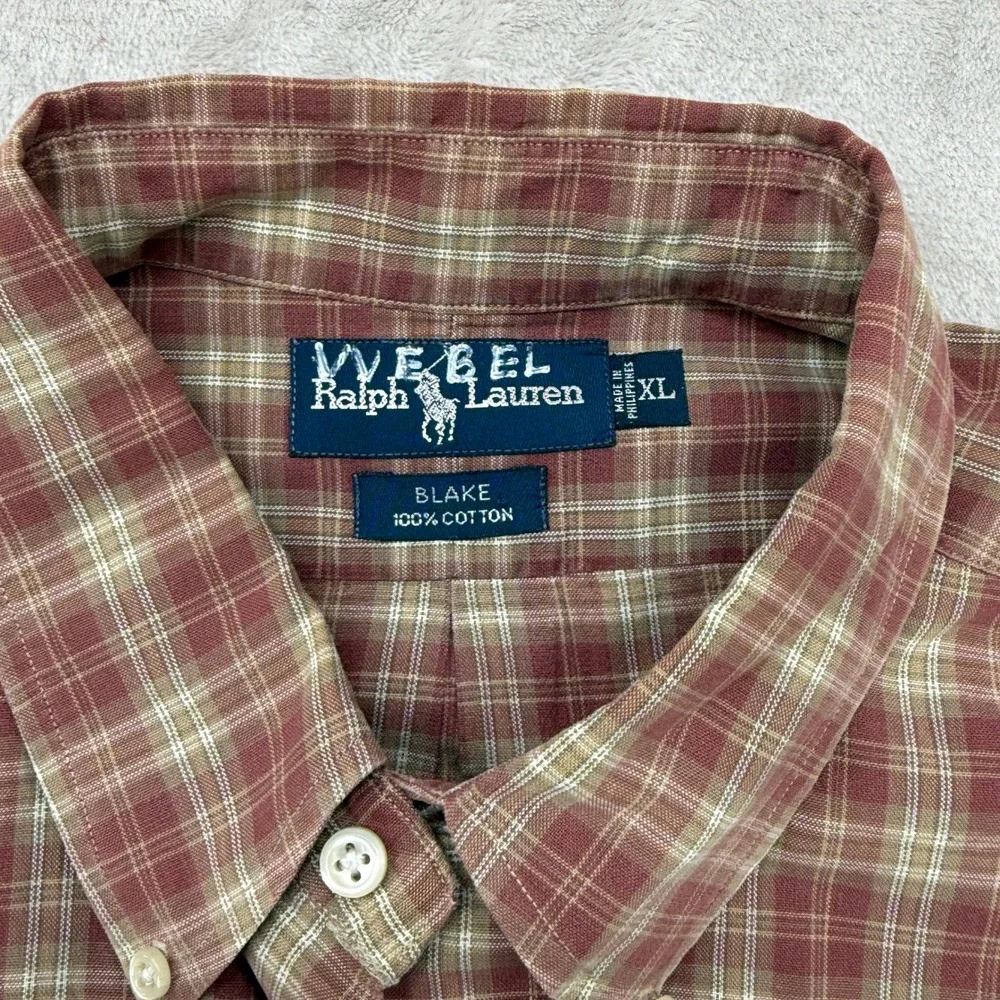 VTG Polo Ralph Lauren Button Down Shirt Men XL Plaid Blake Long Sleeve Cotton
